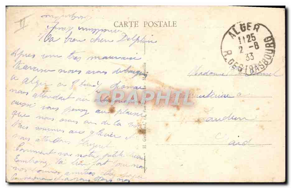 CPA Bateau Paquebot SS Gouverneur Chanzy Cie Gle Transatlantique Courrier d'Algerie  — Verso