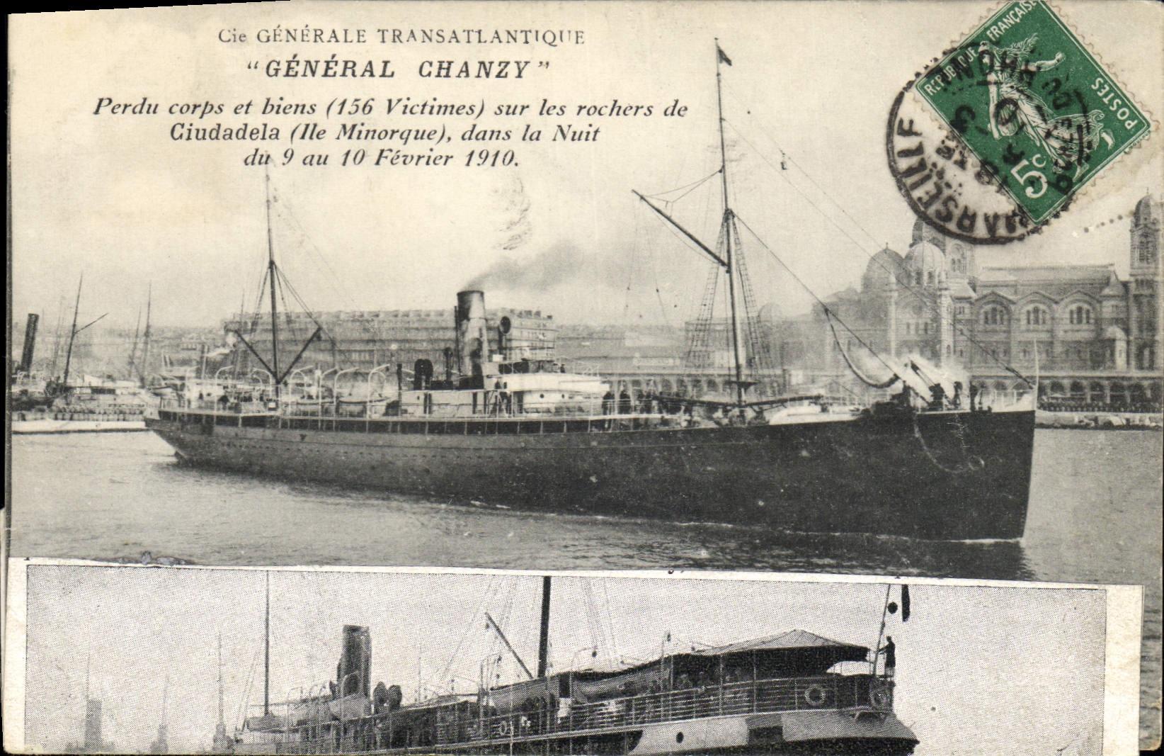 CPA Bateau Paquebot General Chanzy Cie Generale Transatlantique 