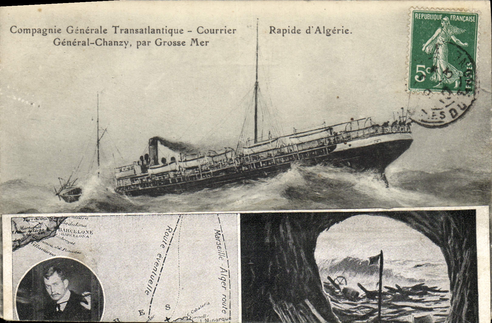 Navire Rapide d'Algérie — Compagnie Générale Transatlantique — Général-Chanzy — par Grosse Mer