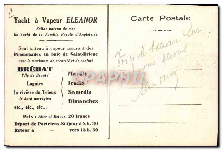 Yacht a vapore ELEANOR — Ex-Yacht della Famiglia Reale Inglese — Bréhat — Verso