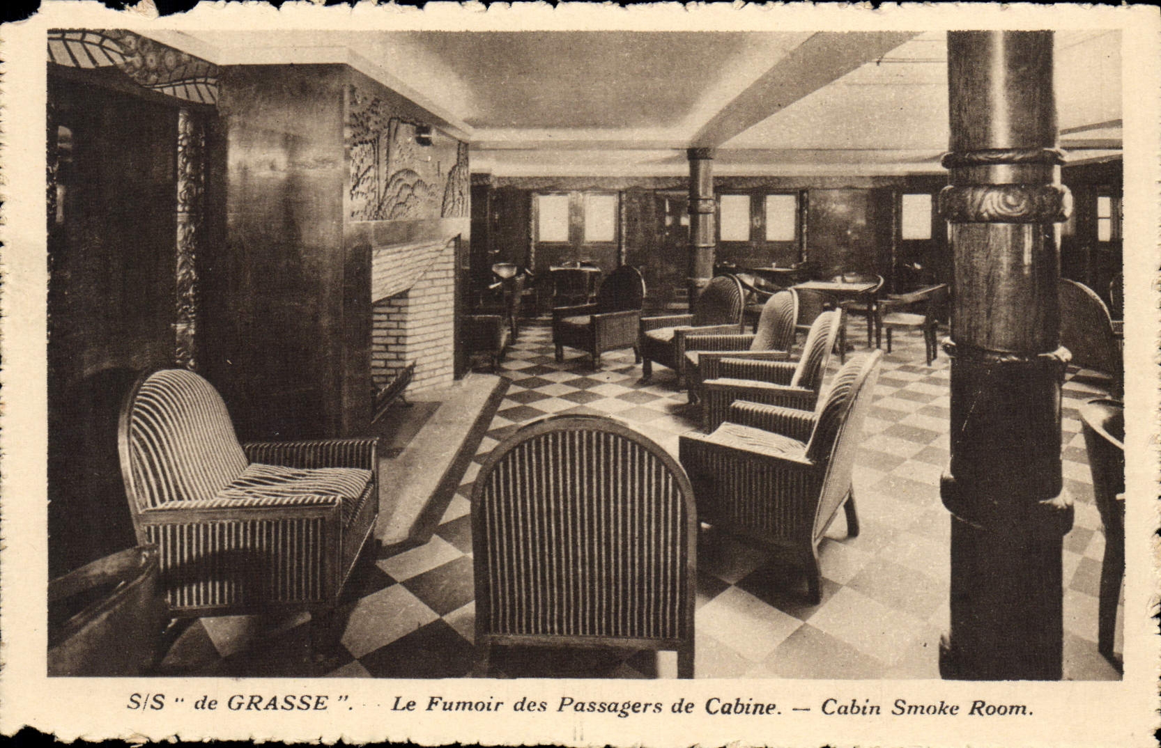 CPA Bateau Paquebot SS de Grasse Le fumoir des Passagers de cabine 