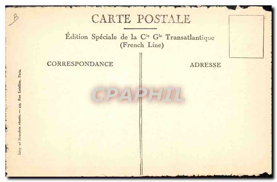 CPA Bateau Paquebot SS de Grasse Le fumoir des Passagers de cabine  — Verso