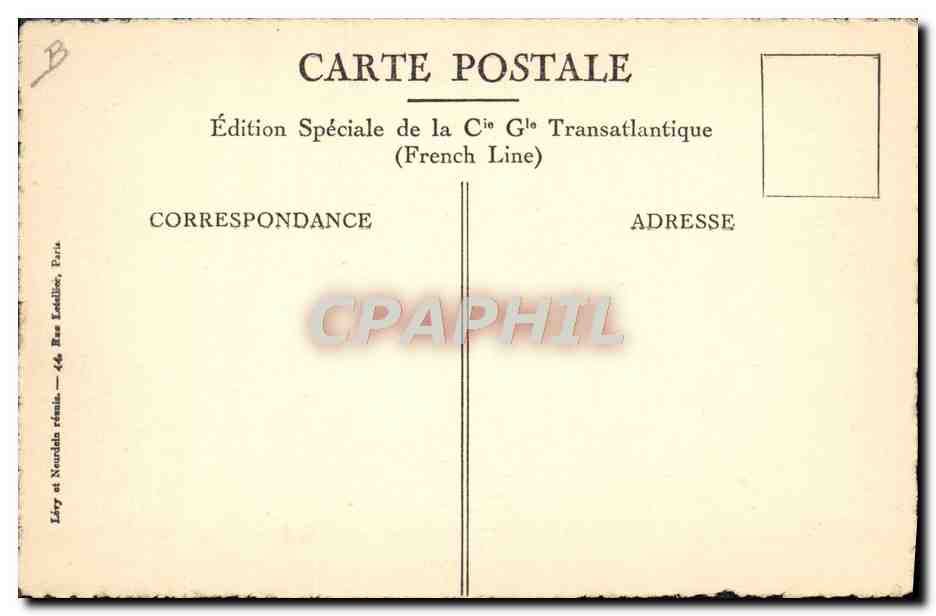 S/S "de GRASSE" — Salle à Manger des Passagers de Cabine — Édition Spéciale de la Cie Gie Transatlantique — Verso