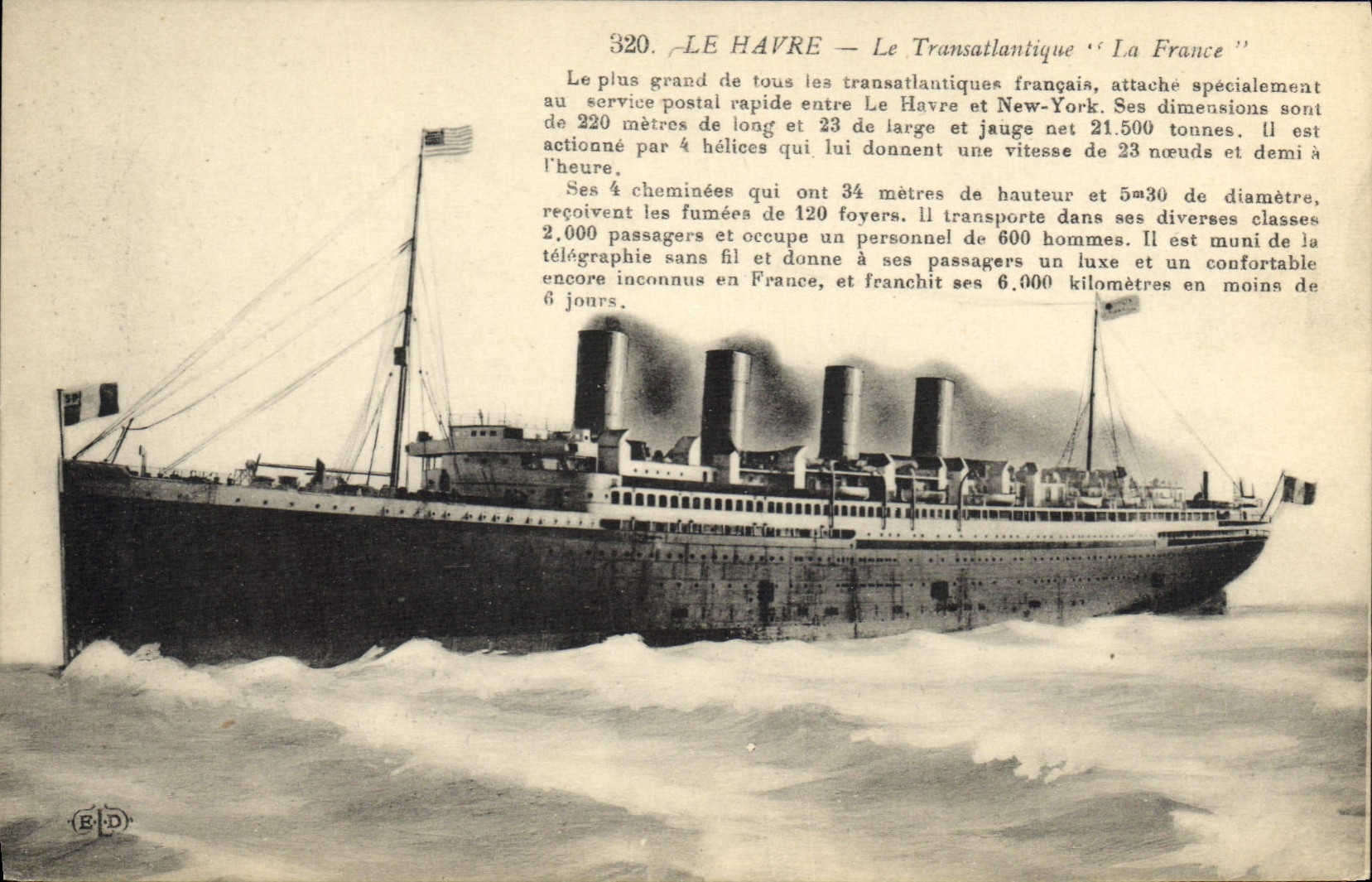 Le Havre — Le Transatlantique 'La France' — Éditeur B.D.