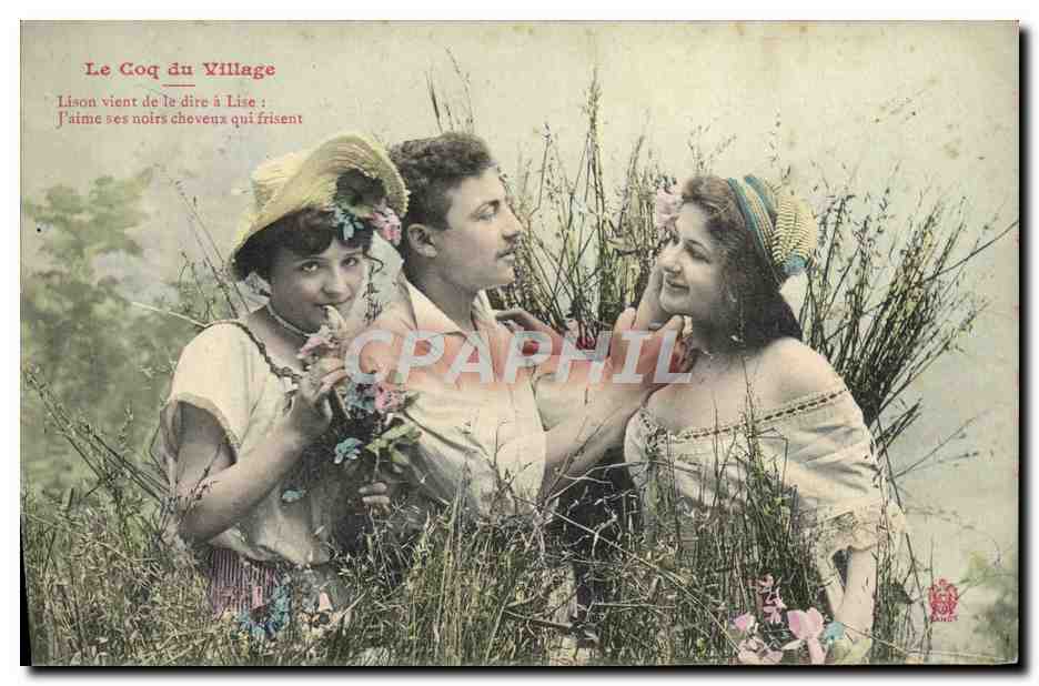 Le Coq du Village — scène de village avec couple et jeune femme — éditeur LAMOT, n° de série non visible
