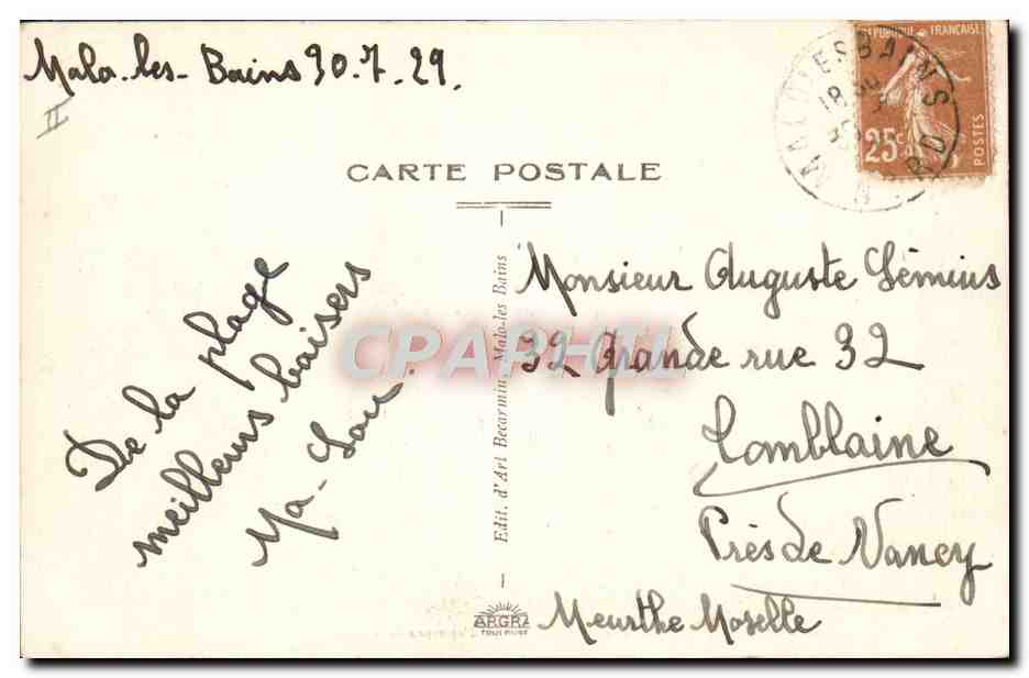 CPA Ane Mule Malo les Bains Promenade a anes — Rückseite