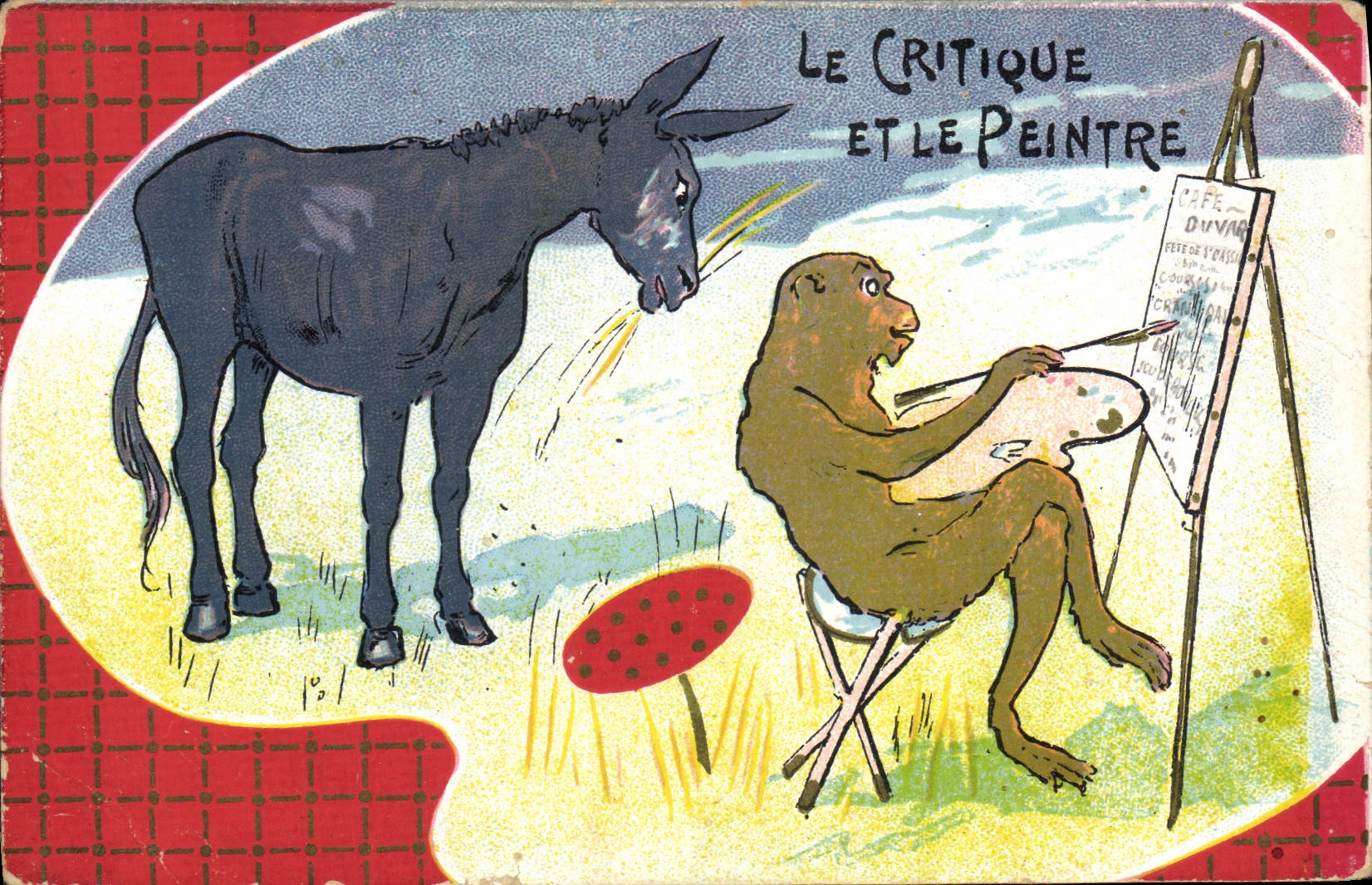 CPA Ane Mule La critique et le peintre Singe 