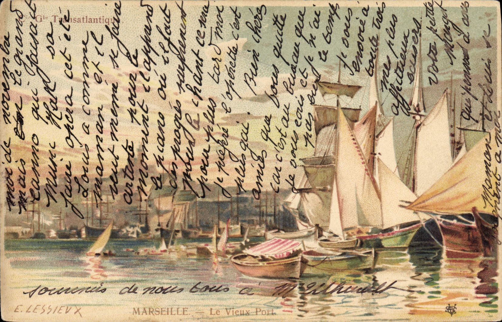 CPA Fantaisie Illustrateur Marseille Le vieux port Bateaux 
