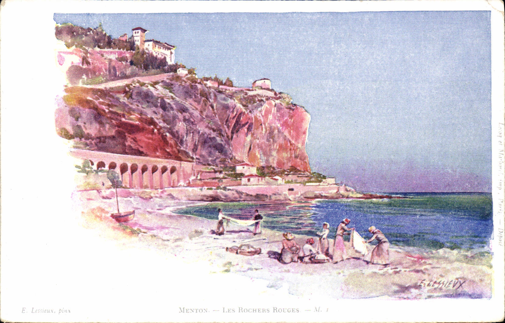 CPA Fantaisie Illustrateur Menton Les rochers rouges 