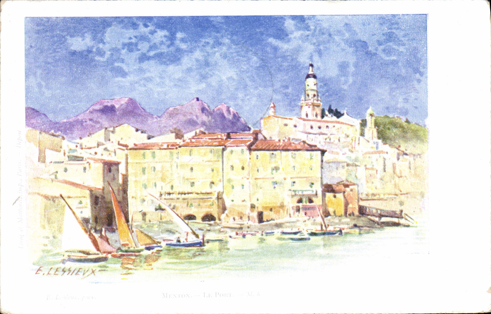 CPA Fantaisie Illustrateur Menton Le port 
