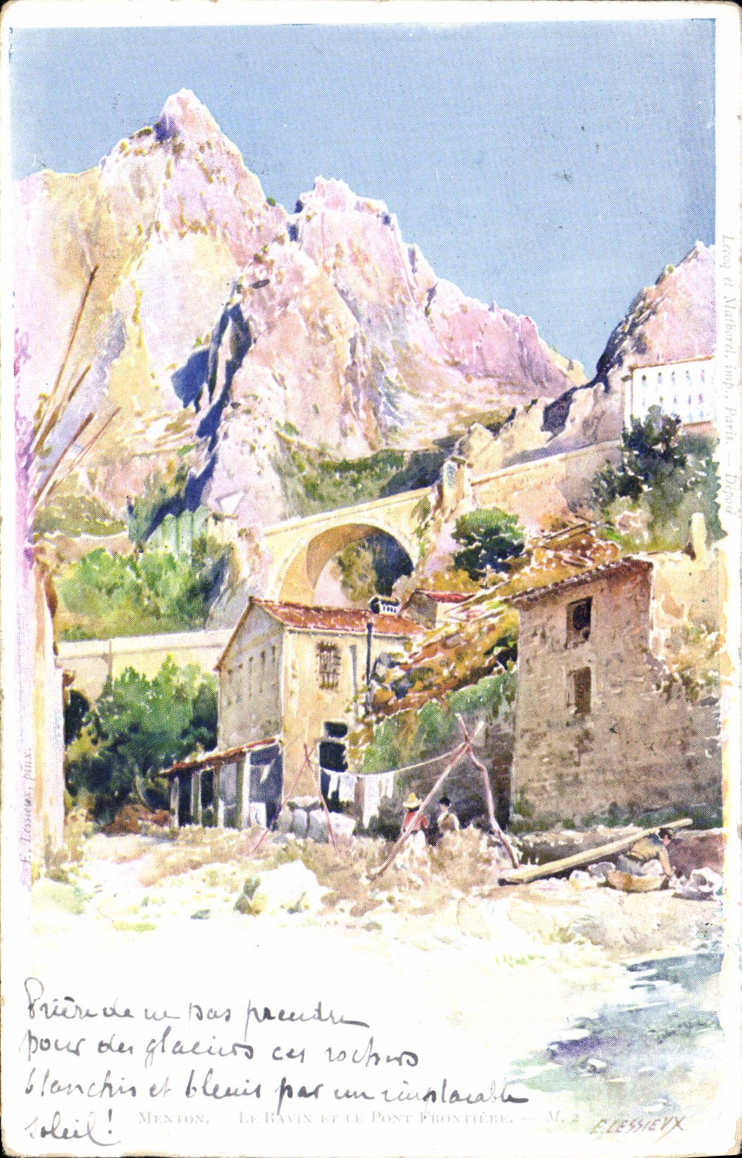 CPA Fantaisie Illustrateur Menton Le ravin et le pont frontiere 