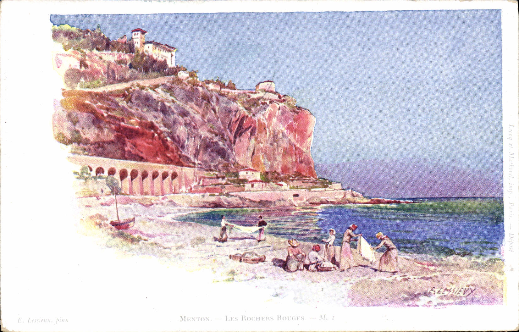 CPA Fantaisie Illustrateur Menton Les rochers rouges