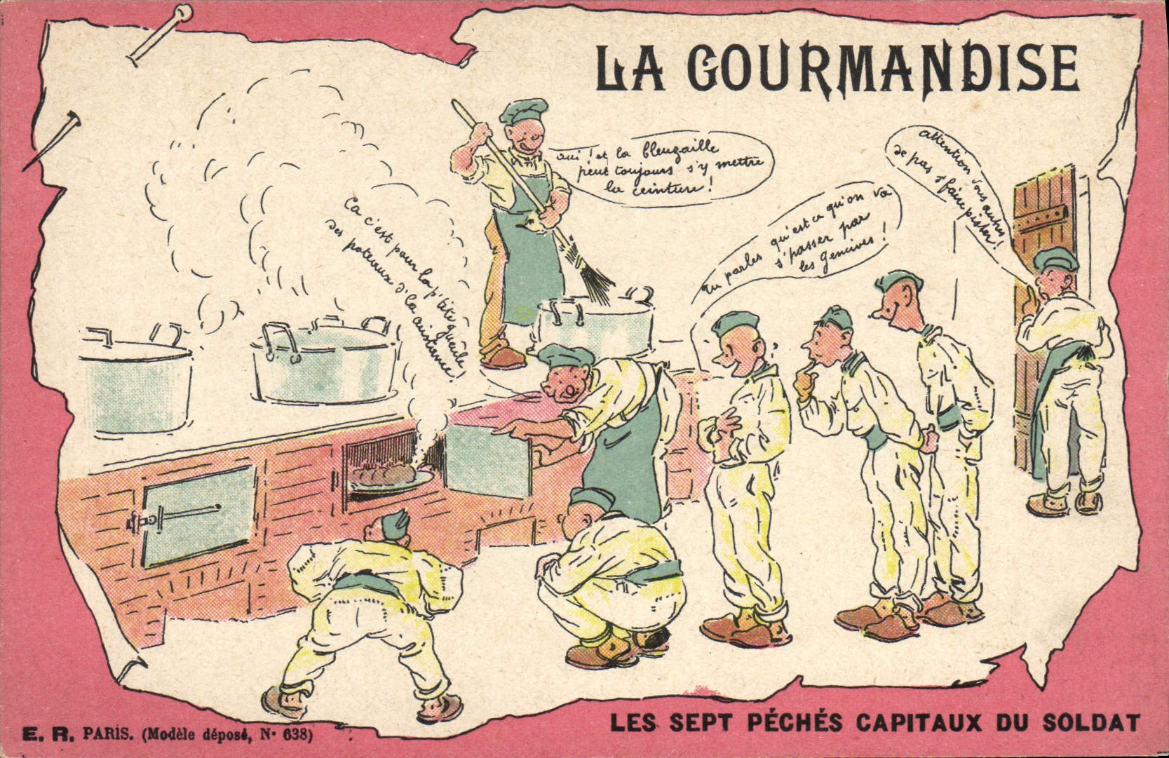 La Gourmandise — Les Sept Péchés Capitaux du Soldat — E.R. Paris, Modèle déposé N° 638
