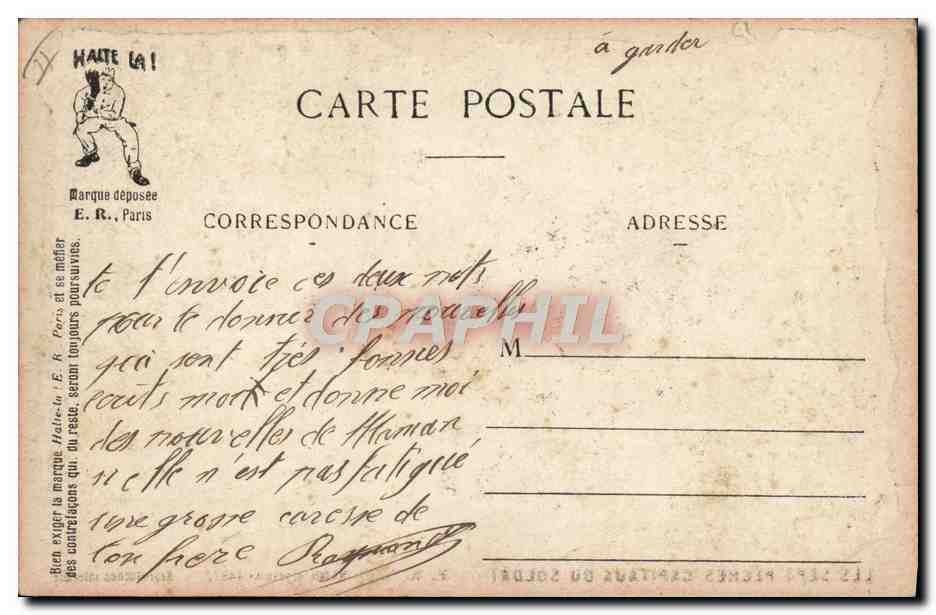 L'ENVIE — Les Sept Péchés Capitaux du Soldat — E.R., Paris, modèle déposé n° 14877 — Verso