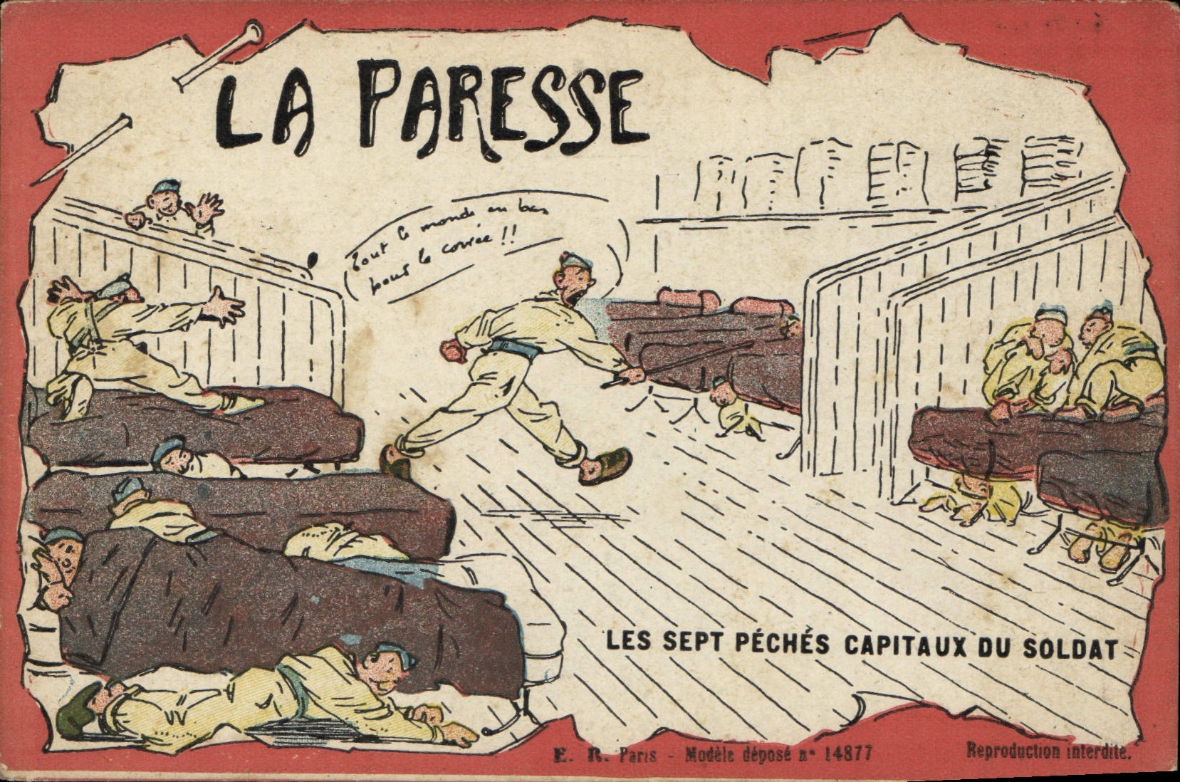 La Paresse — Les Sept Péchés Capitaux du Soldat — E. R. Paris, Modèle déposé n° 14877