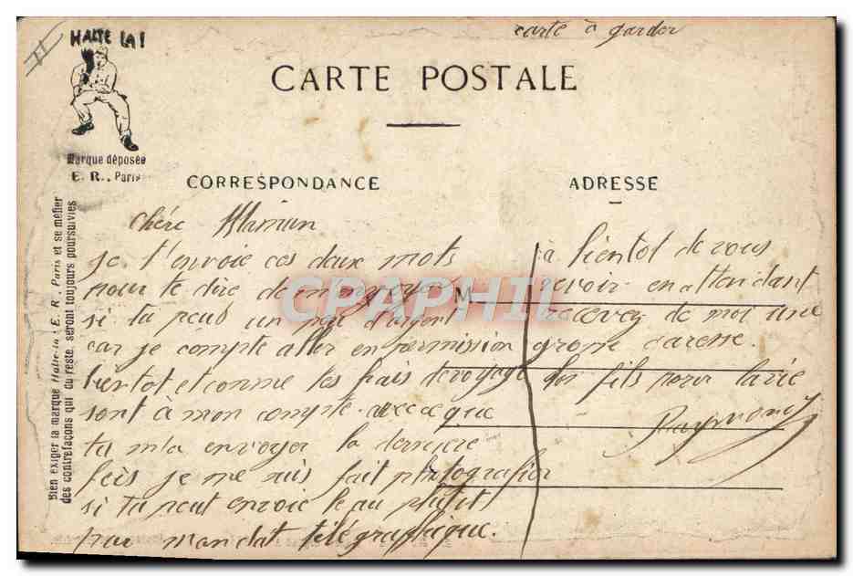 La Paresse — Les Sept Péchés Capitaux du Soldat — E. R. Paris, Modèle déposé n° 14877 — Verso
