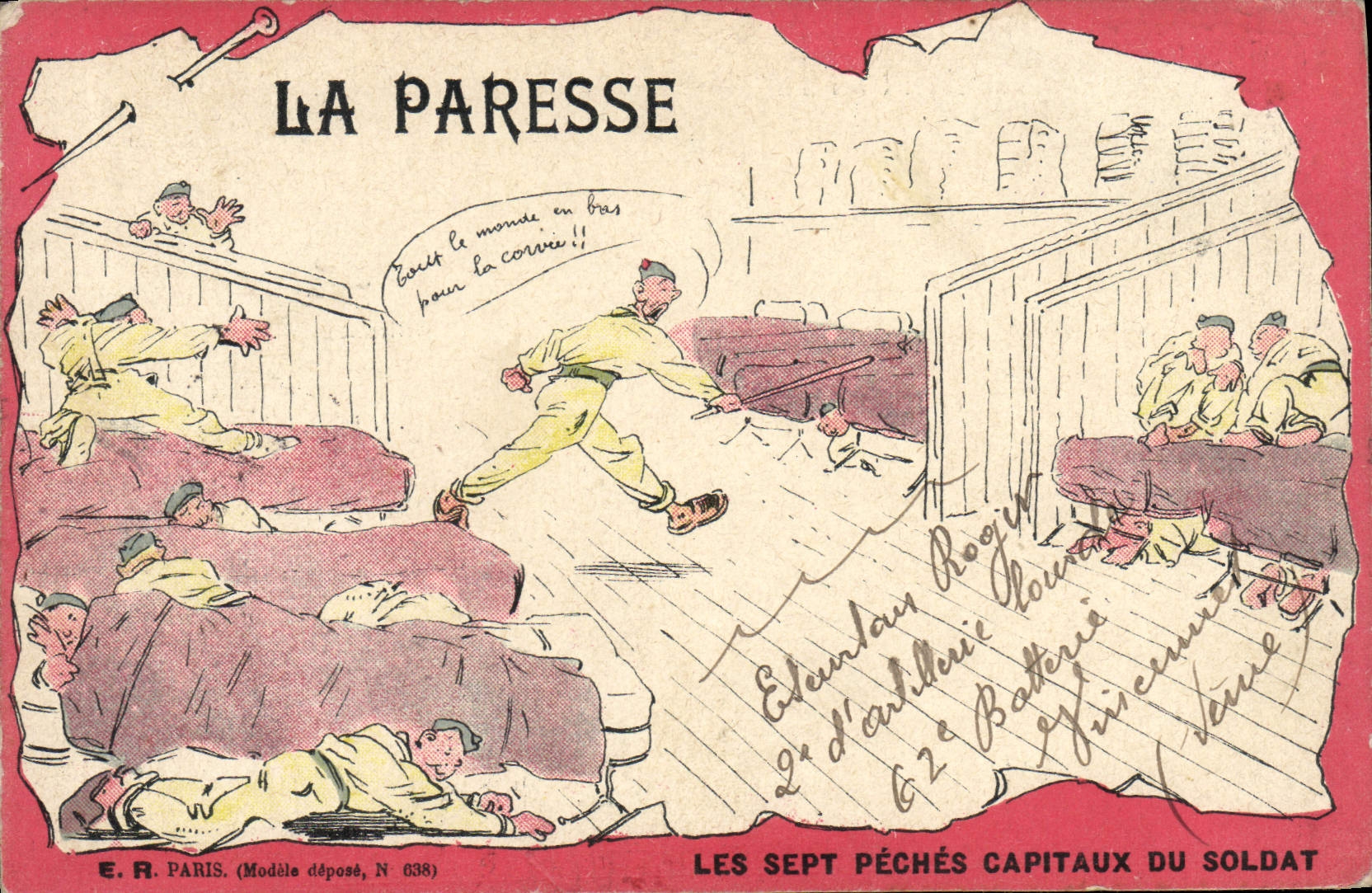 La Paresse — Les Sept Péchés Capitaux du Soldat — E.R. Paris, Modèle déposé N 638