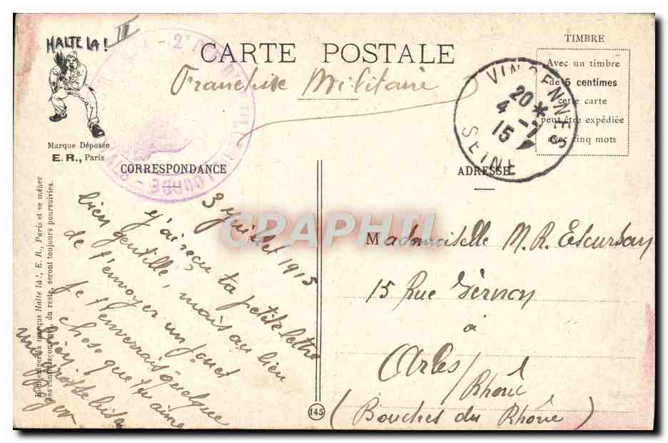 La Paresse — Les Sept Péchés Capitaux du Soldat — E.R. Paris, Modèle déposé N 638 — Reverso