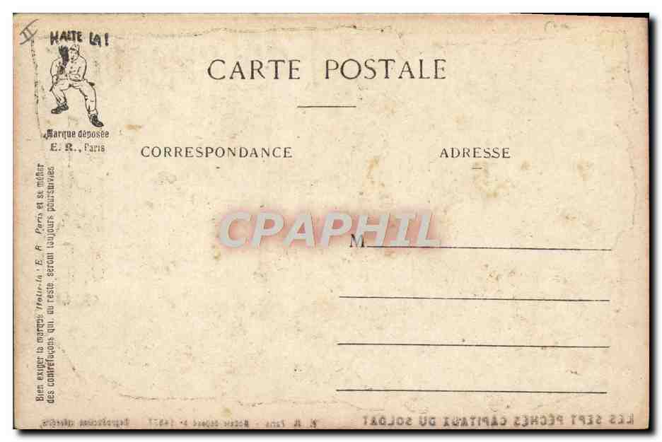 La Gourmandise — Les Sept Péchés Capitaux du Soldat — E.R. Paris, Modèle déposé n°14877 — Verso