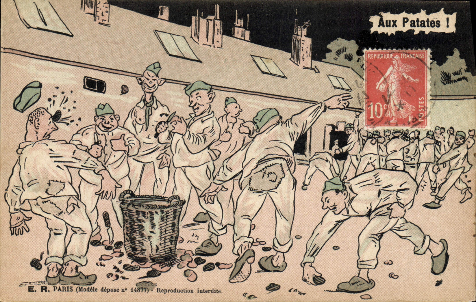 Soldats en train de jouer aux patates — E. R. PARIS (Modèle déposé n° 14877)