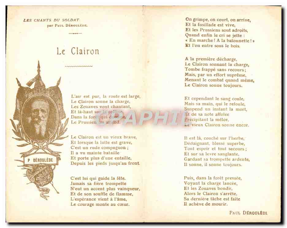 CPA Militaria Le clairon Les chants du soldat par Paul Deroulede — Verso