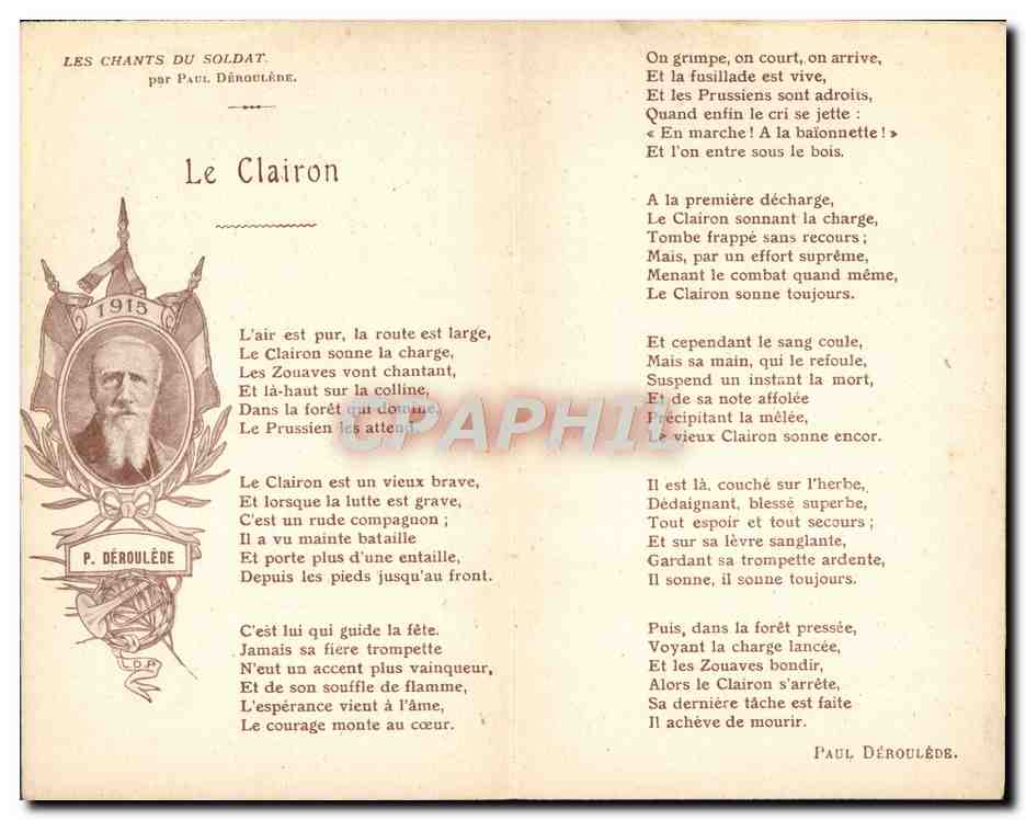 CPA Militaria Le clairon Les chants du soldat par Paul Deroulede — Rückseite