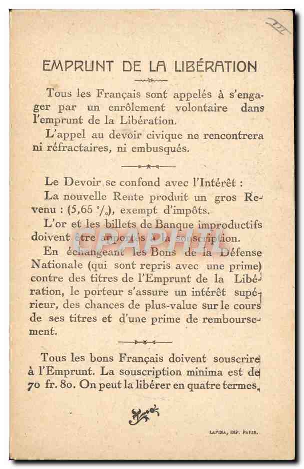 CPA Militaria Emprunt de la Liberation Vainqueurs de la Marne General Guillaumat — Rückseite