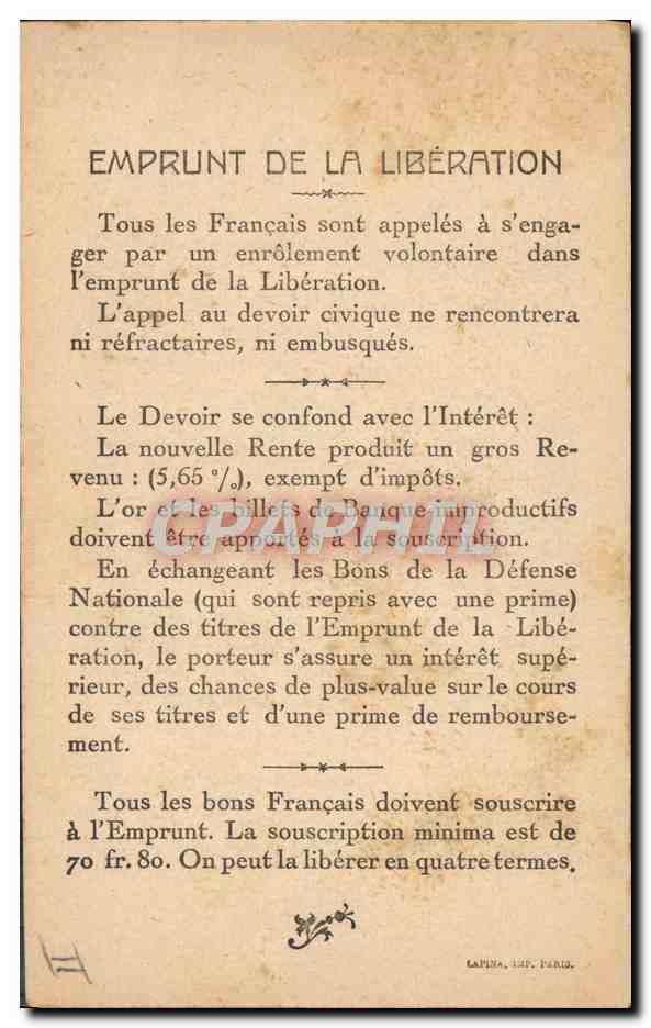 CPA Militaria Emprunt de la Liberation Vainqueurs de la Marne General Dubail — Rückseite