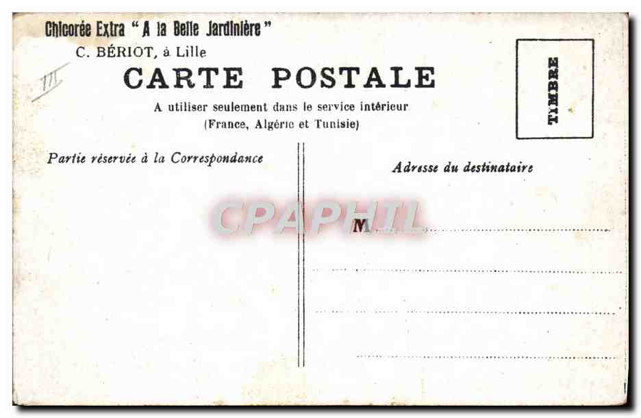 CPA Folklore La vie bretonne 1 Publicite Chicoree A la Belle jardiniere Beriot a Lille — Verso