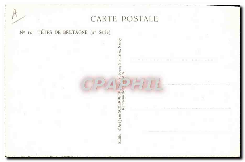 Tête de femme souriante — Bretagne — Édition d'Art Scherbeck, Nancy — Verso