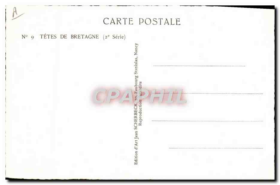 CPA Folklore Tetes de Bretagne Femme — Verso