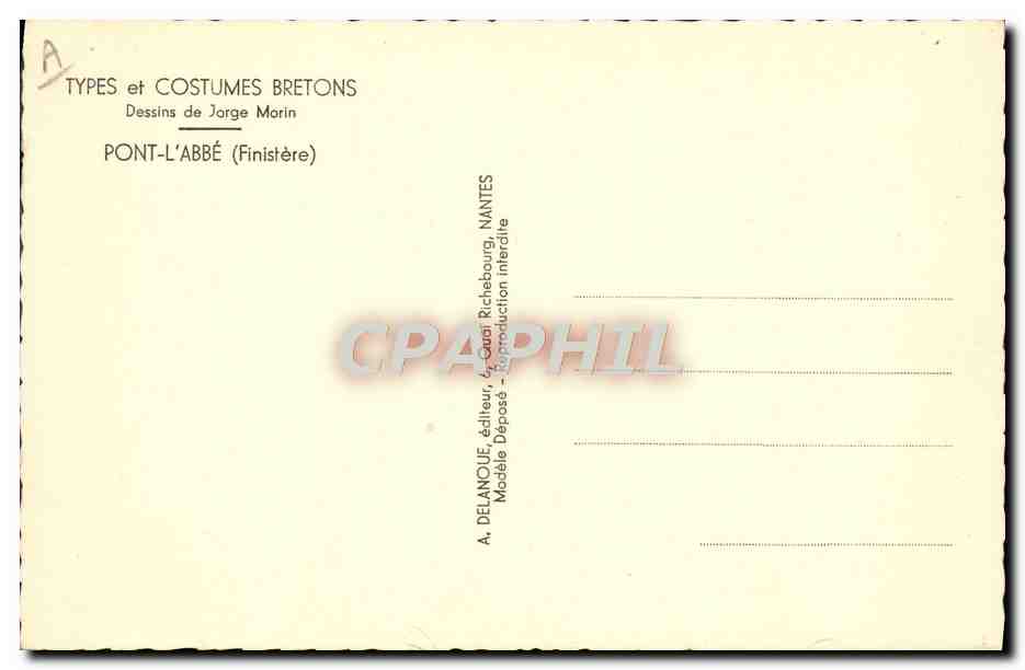 CPA Folklore Jorge Morin Pont L'Abbe Finistere — Verso