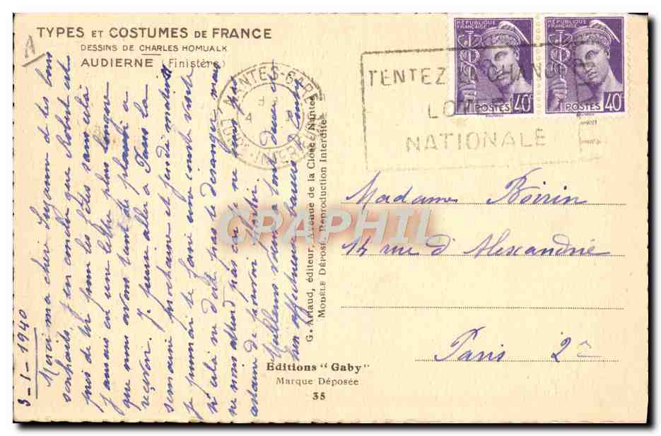 CPA Folklore Charles Homualk Audierne Finistere  — Verso