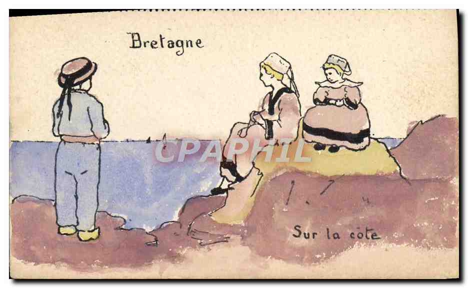 CPA Folklore Bretagne Sur la cote Enfants