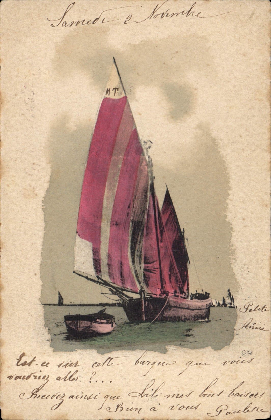 Bateau à voile — vue maritime — Cartolina Postale Italiana, éditeur Giovanni Zanetti, Venise