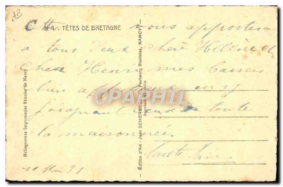 CPA Folklore Tetes de Bretagne Homme  — Rückseite