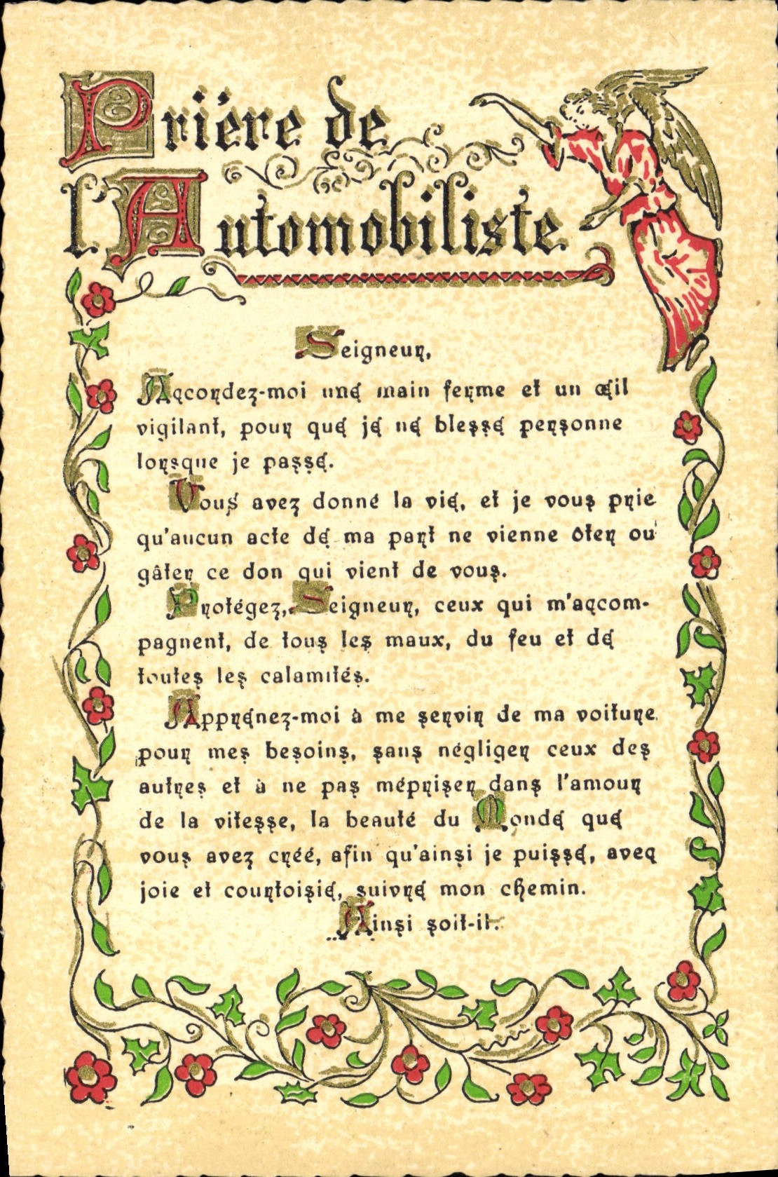 CPA Fantaisie Devise Priere de l'automobiliste Automobile