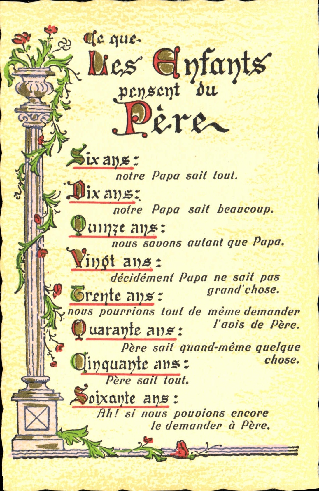CPA Fantaisie Devise Les enfants pensent du Pere 