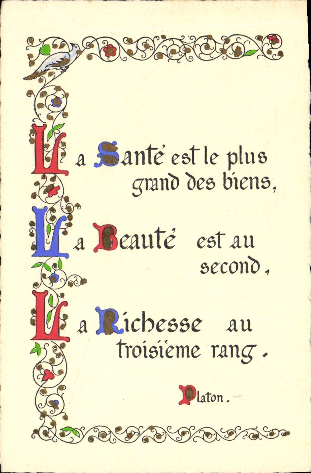 CPA Fantaisie Devise La sante est le plus grand des biens Platon