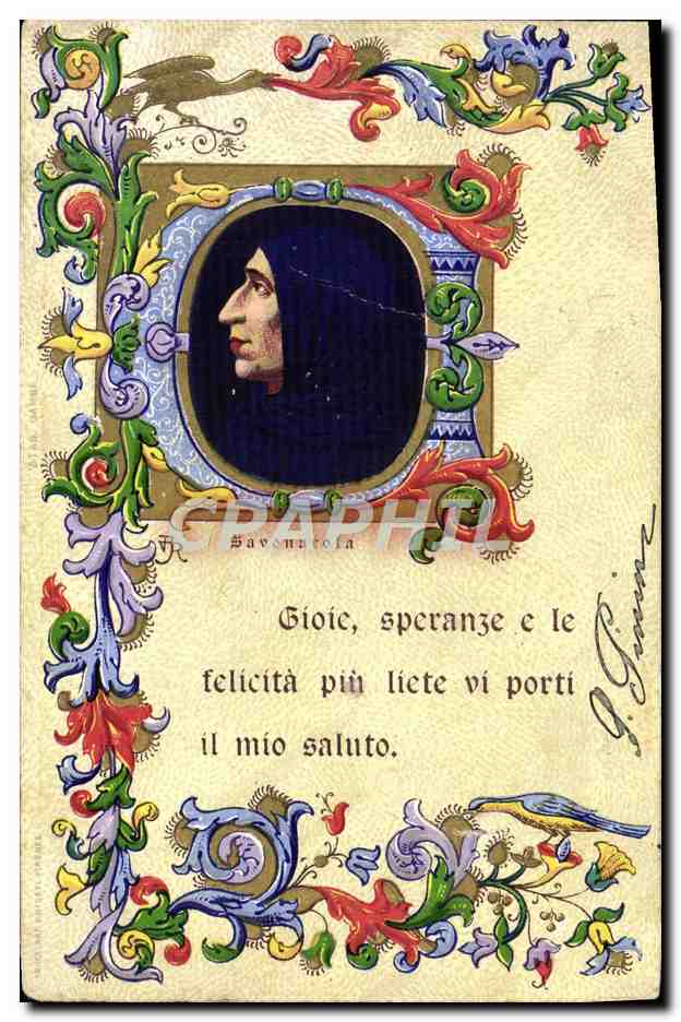 CPA Fantaisie Devise Moine Savonarola