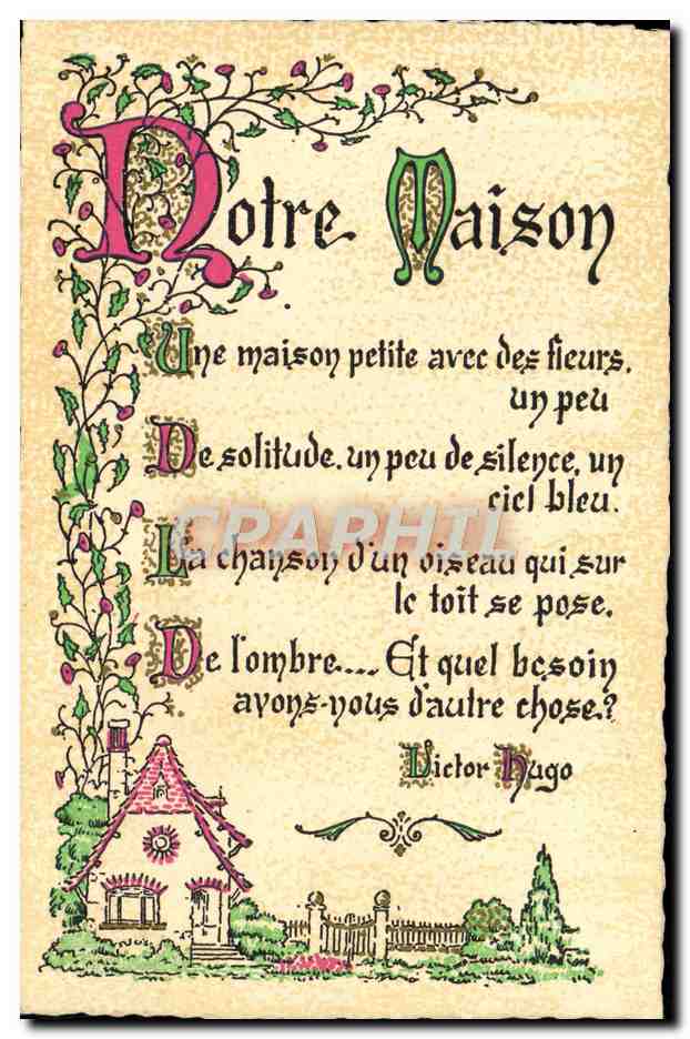 CPA Fantaisie Devise Notre maison Victor Hugo