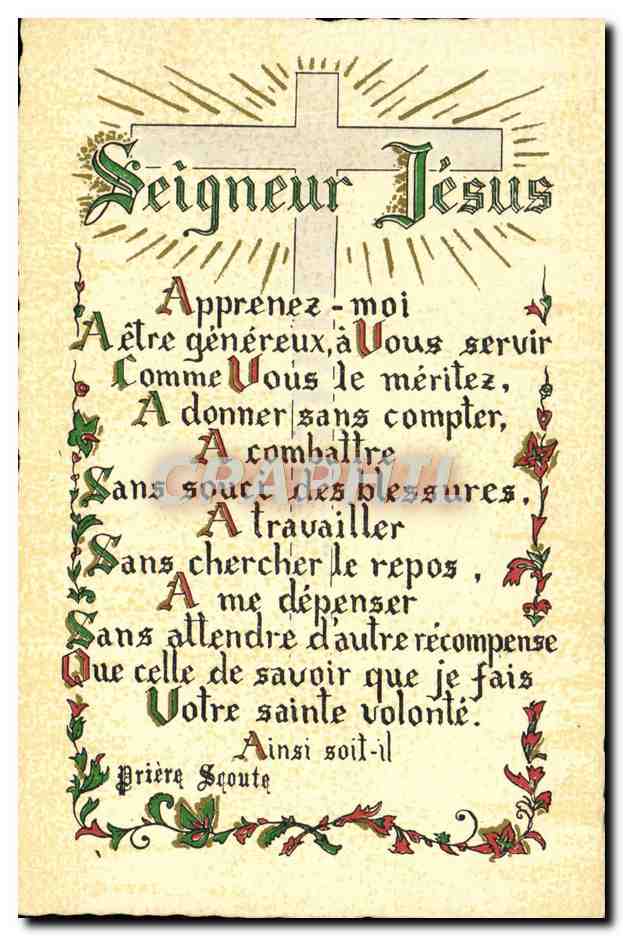 CPA Fantaisie Devise Seigneur Jesus Priere scoute Scout Jamboree Scoutisme
