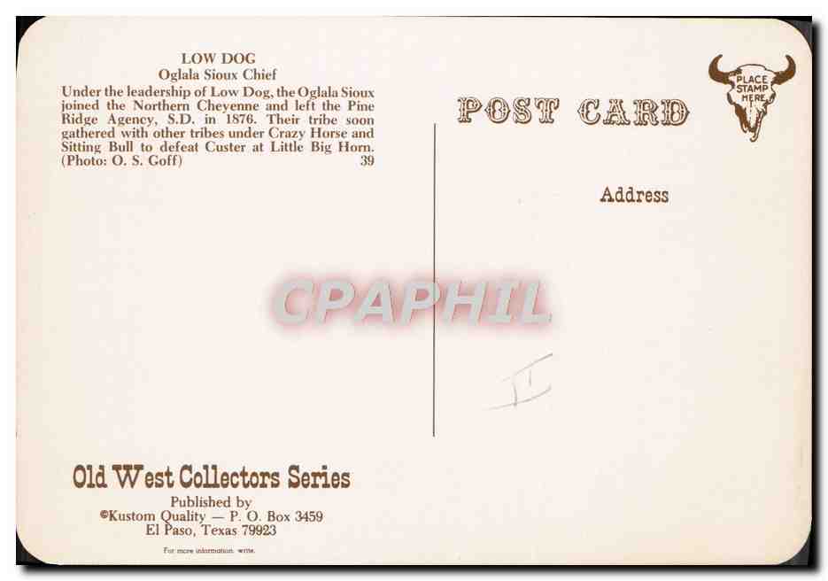 CPM Far West Cow Boy Low Dog Oglaga Sioux Chief Indien  — Rückseite