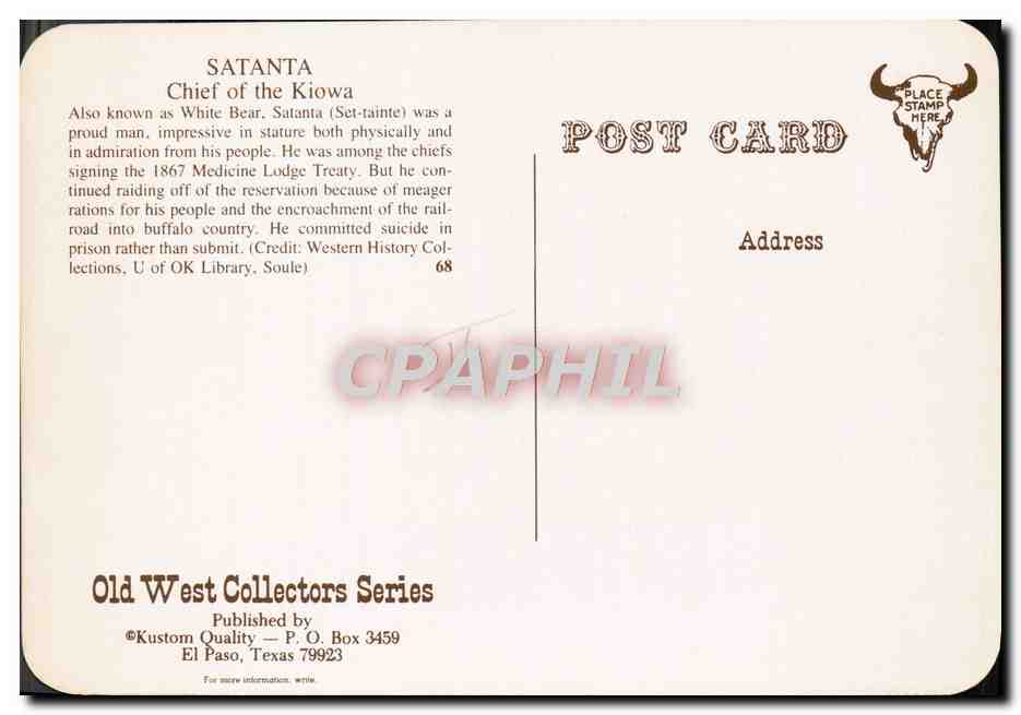 CPM Far West Cow Boy Satanta Chief of the Kiowa Indien White Bear Ours Blanc — Rückseite