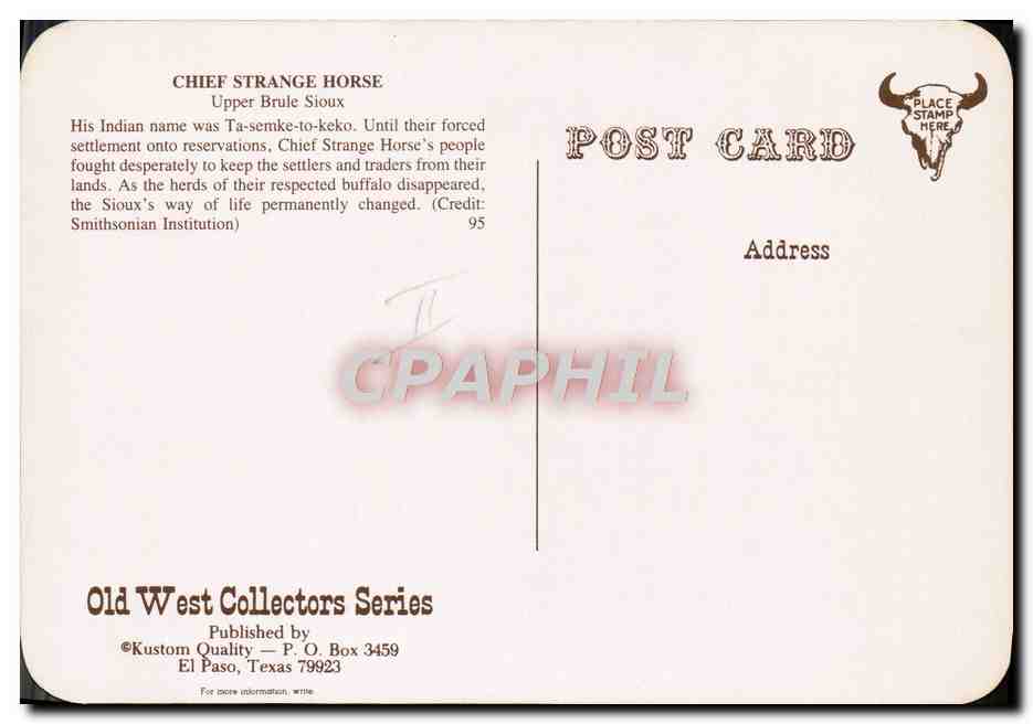 CPM Far West Cow Boy Chief Strange Horse Upper Brule Sioux Indien  — Rückseite