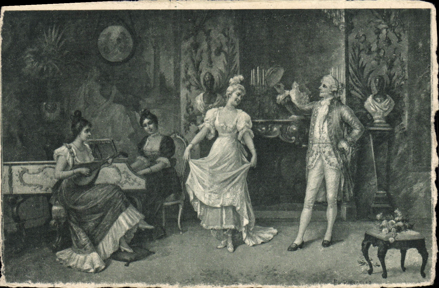 CPA Fantaisie Danse Femme Clavecin