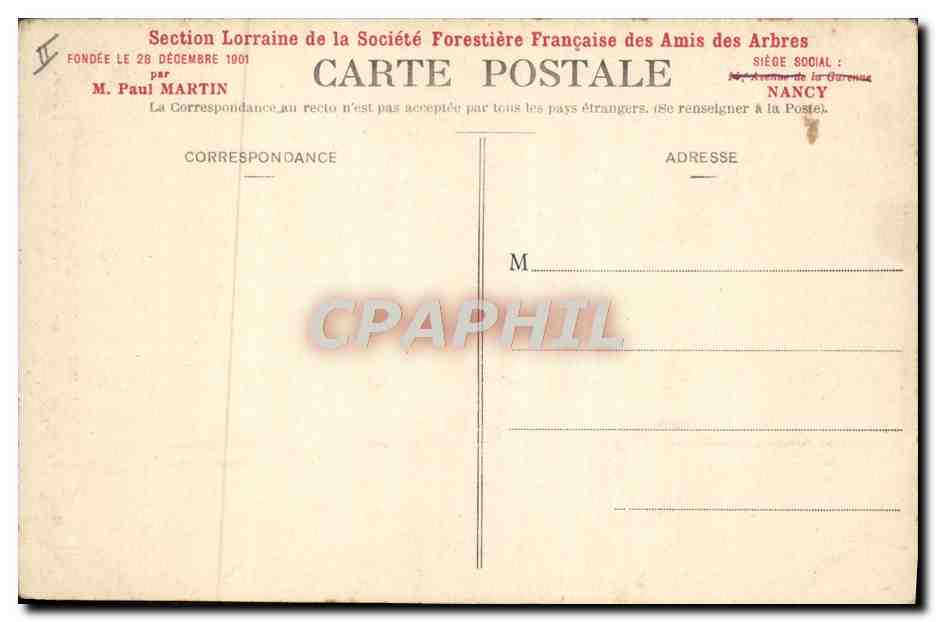 CPA Pavillon des Forets de l'exposition internationale de Nancy 1909 — Rückseite