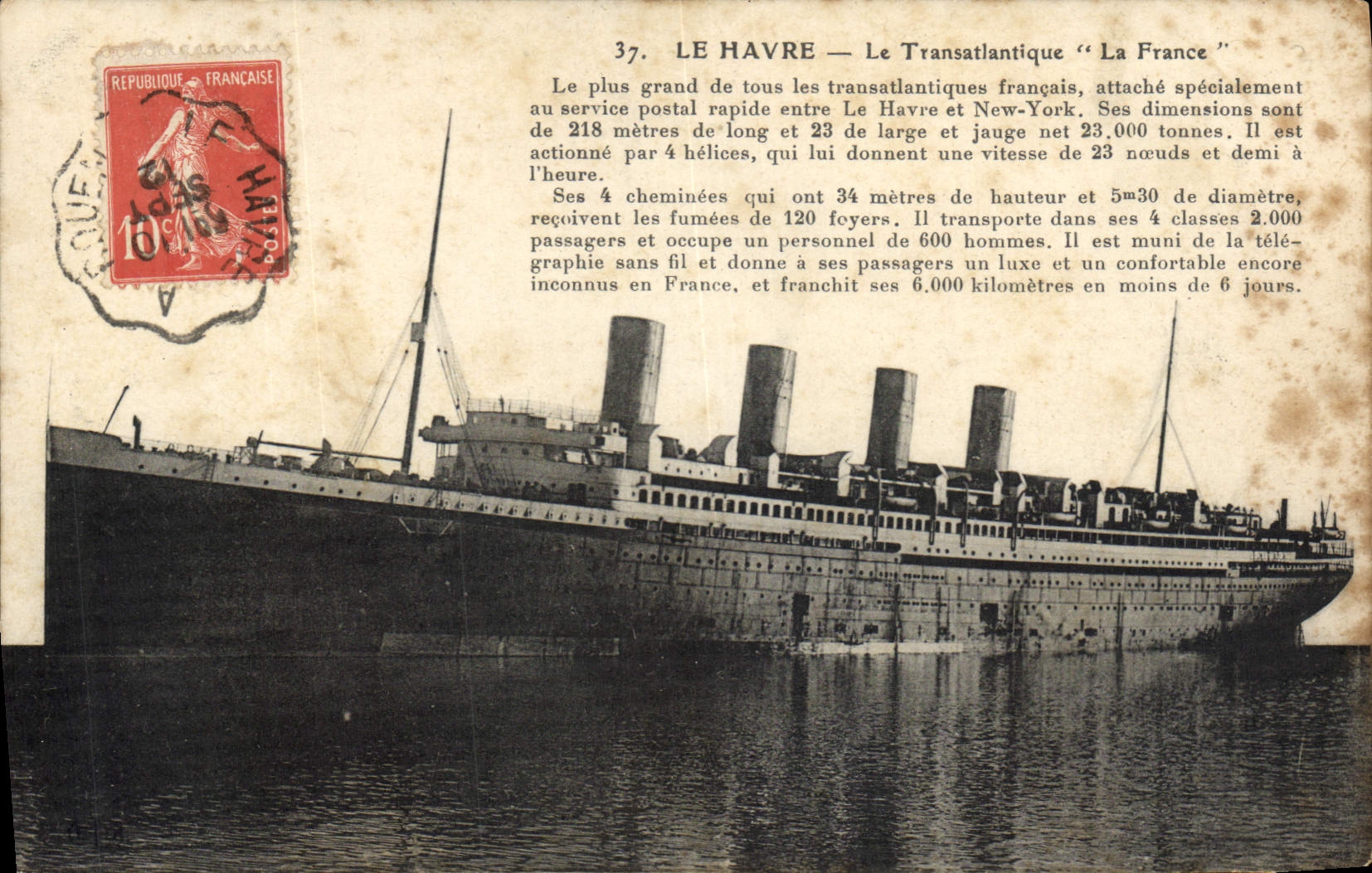 CPA Bateau Paquebot Le Havre Transatlantique La France