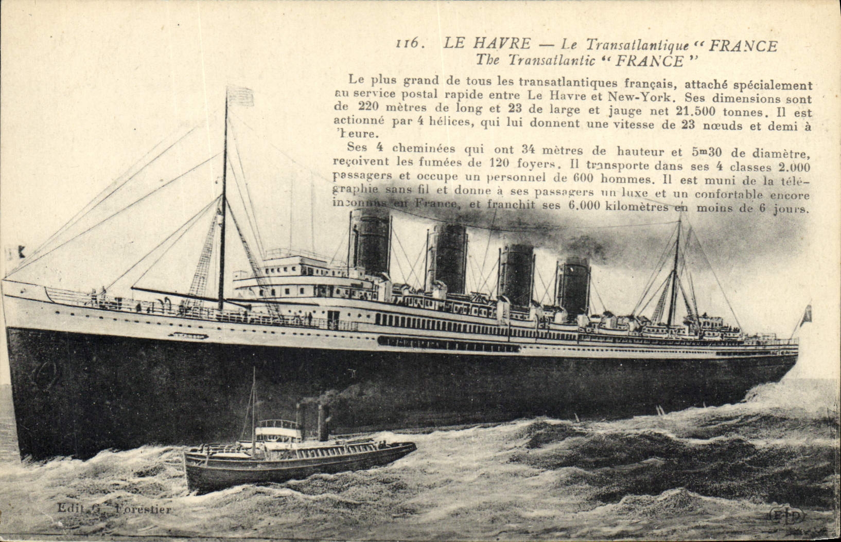 Le Havre — Le Transatlantique "France" — Edil. G. Forestier, n° 116