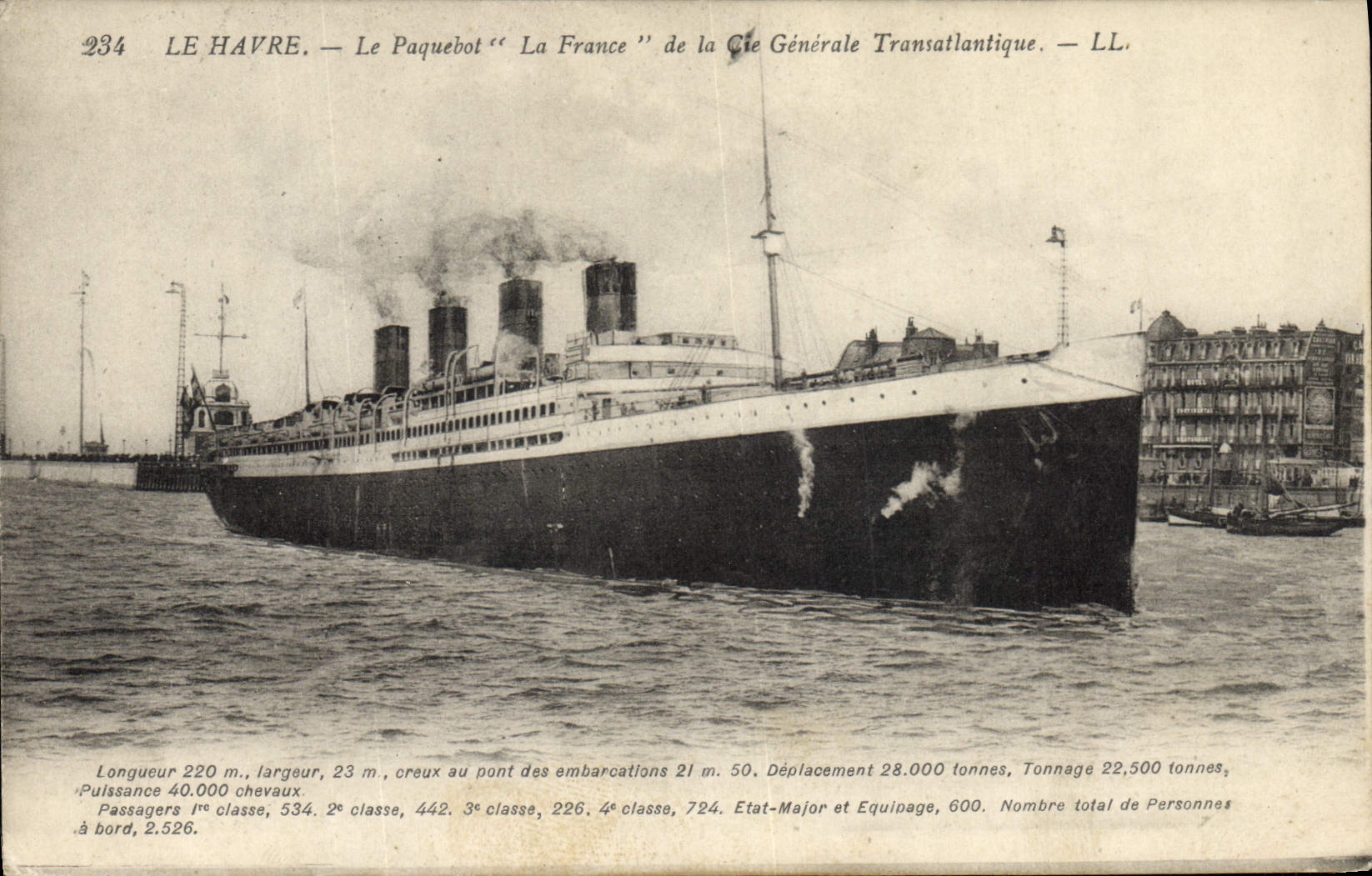 Le Havre — Le paquebot "La France" de la Cie Générale Transatlantique — LL. n°234